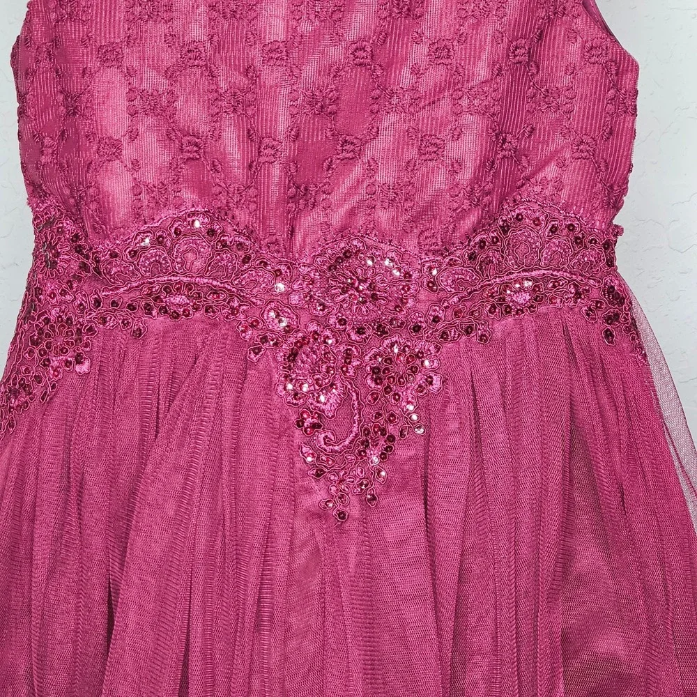 Beautees Girls Burgundy Sequin Tulle Party Dress Size 6X Formal Holiday Wine